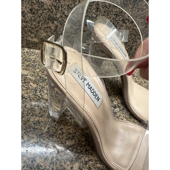 Steve Madden Camille Shoes Womens Size 10 Clear Strap Nude Block Heels Sandals - Picture 4 of 12
